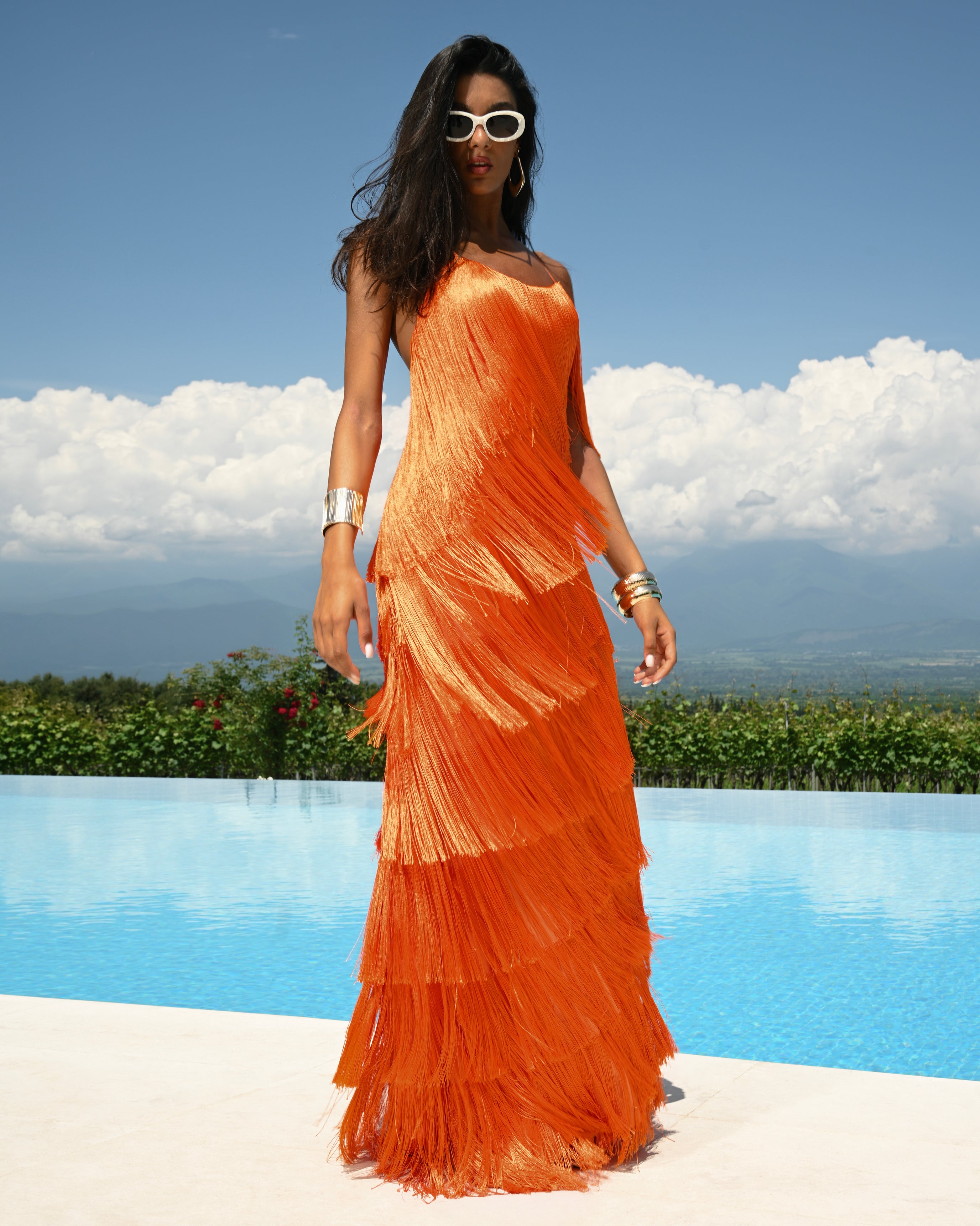 orange sunset dress Lena XL 57 Bust Slip Dress Size:XS (4 US) RQ2:486 Nevena White Ruffle Mini