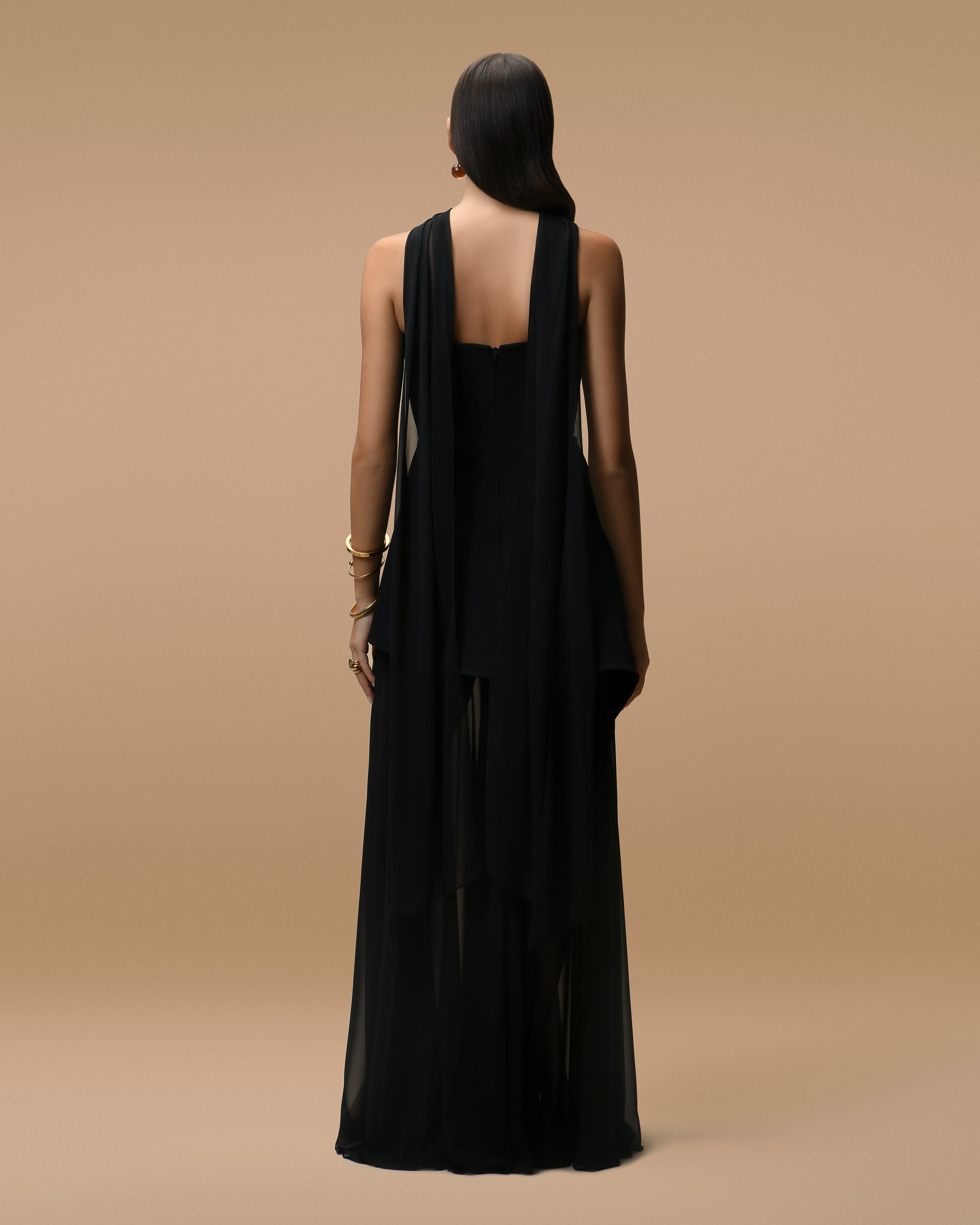black dress with a scarf Monaco Black Dress with Scarf L