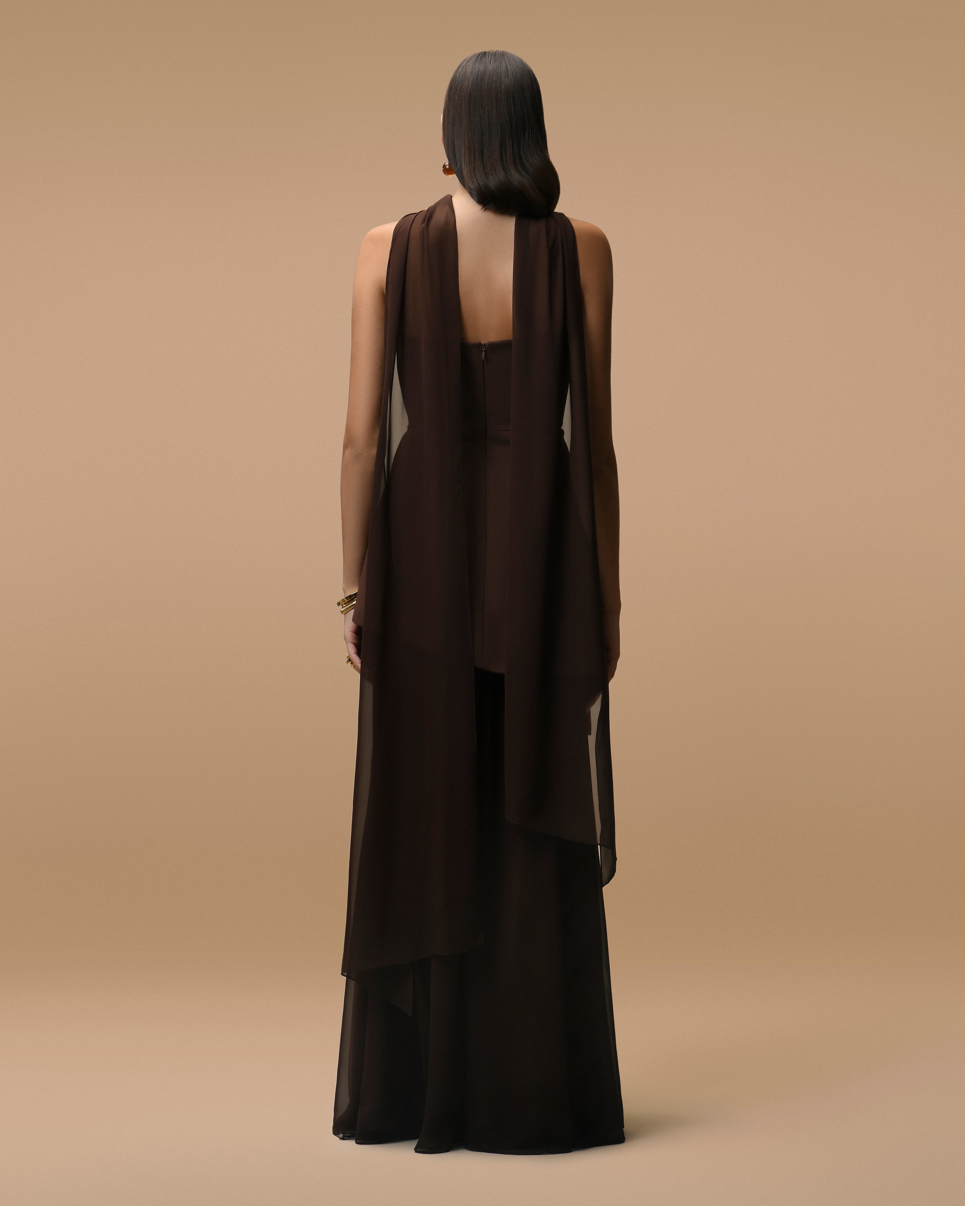 Monaco Brown Dress with Scarf XL Monaco Brown Dress with Scarf XL