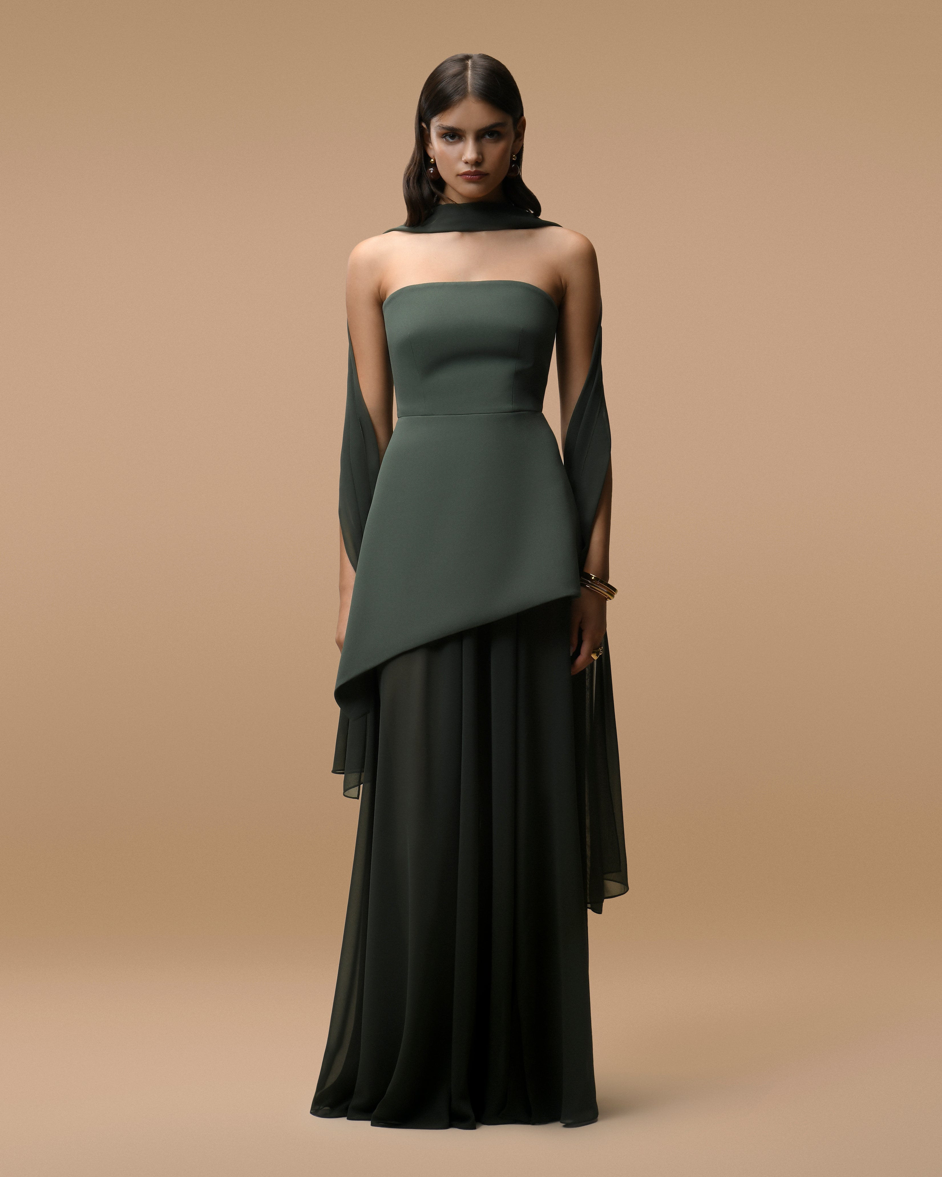 olive green dress with scarf ASOS DESIGN Tall high neck scarf maxi dress in olive green