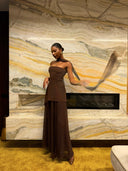 Monaco Brown Dress with Scarf