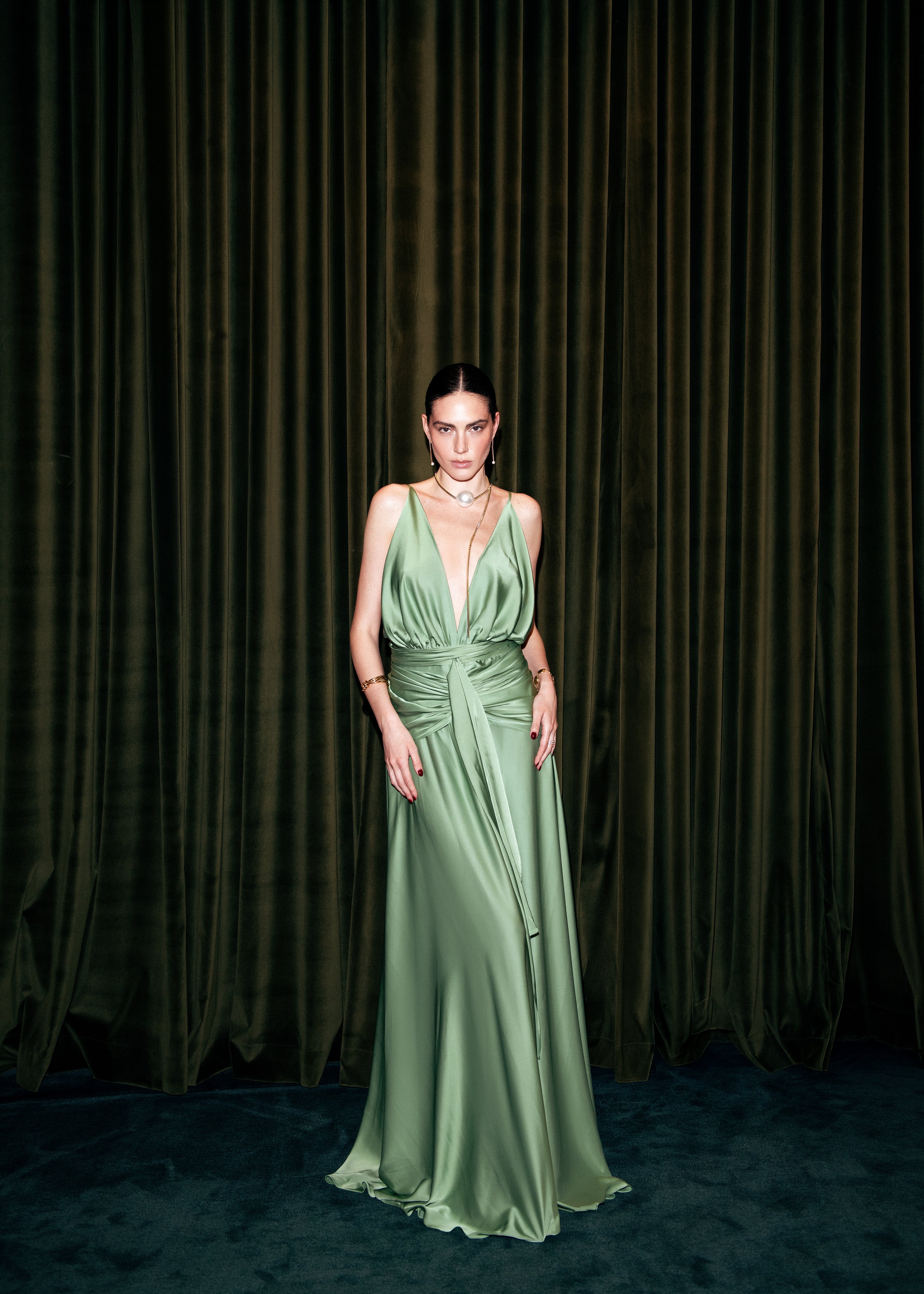 satin sage dress Tamara Sage Satin Dress XS