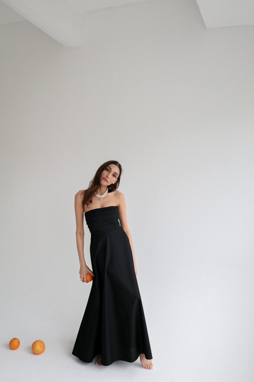 Camille Black Cotton Dress - Image 11