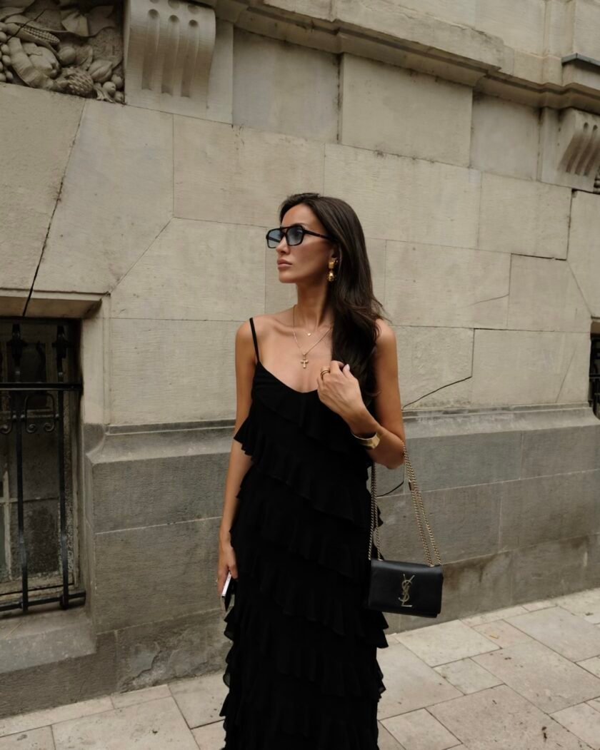 Echo Black Chiffon Dress - Image 9