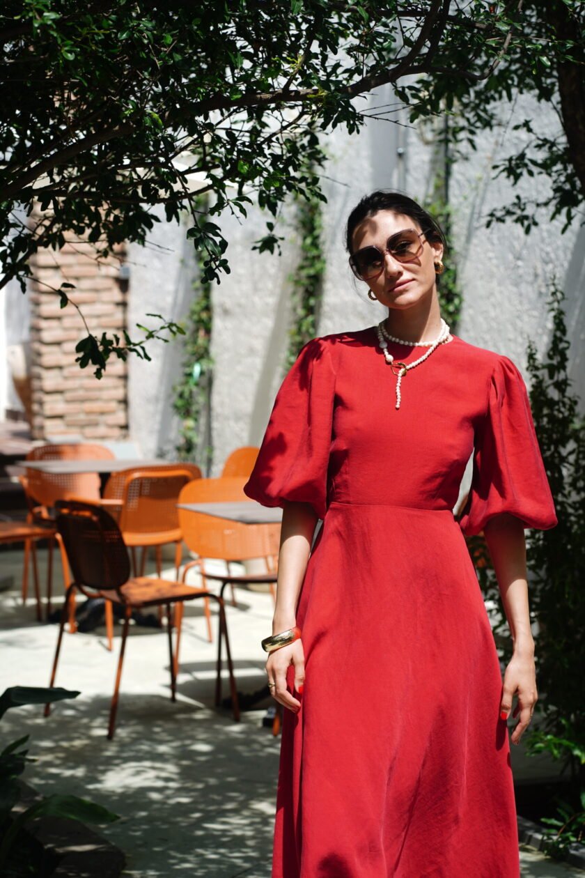 Wave Red Linen Dress - Image 2