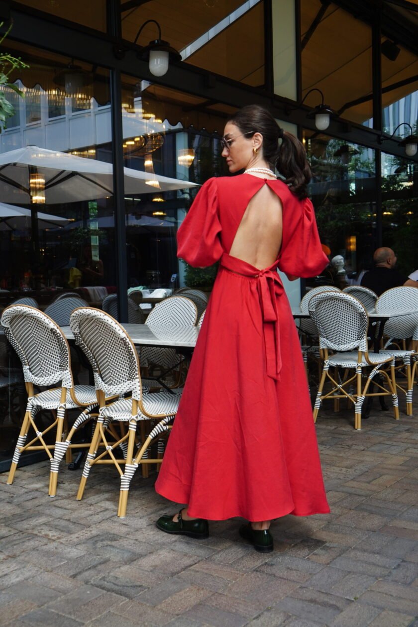 Wave Red Linen Dress