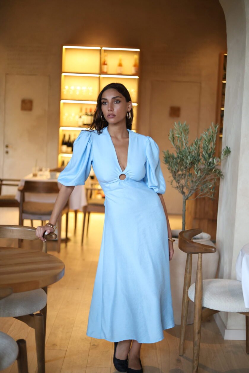 Margot Blue Linen Dress - Image 7