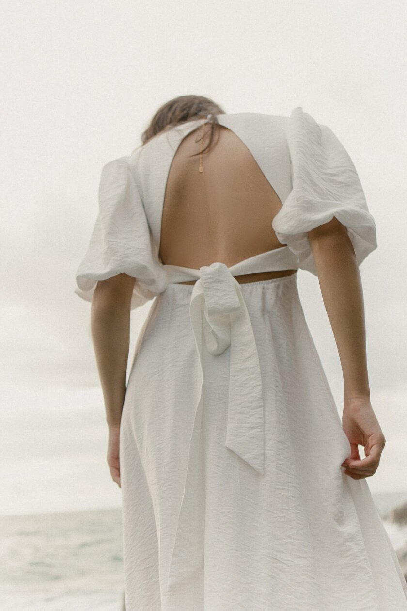 Wave White Linen Dress