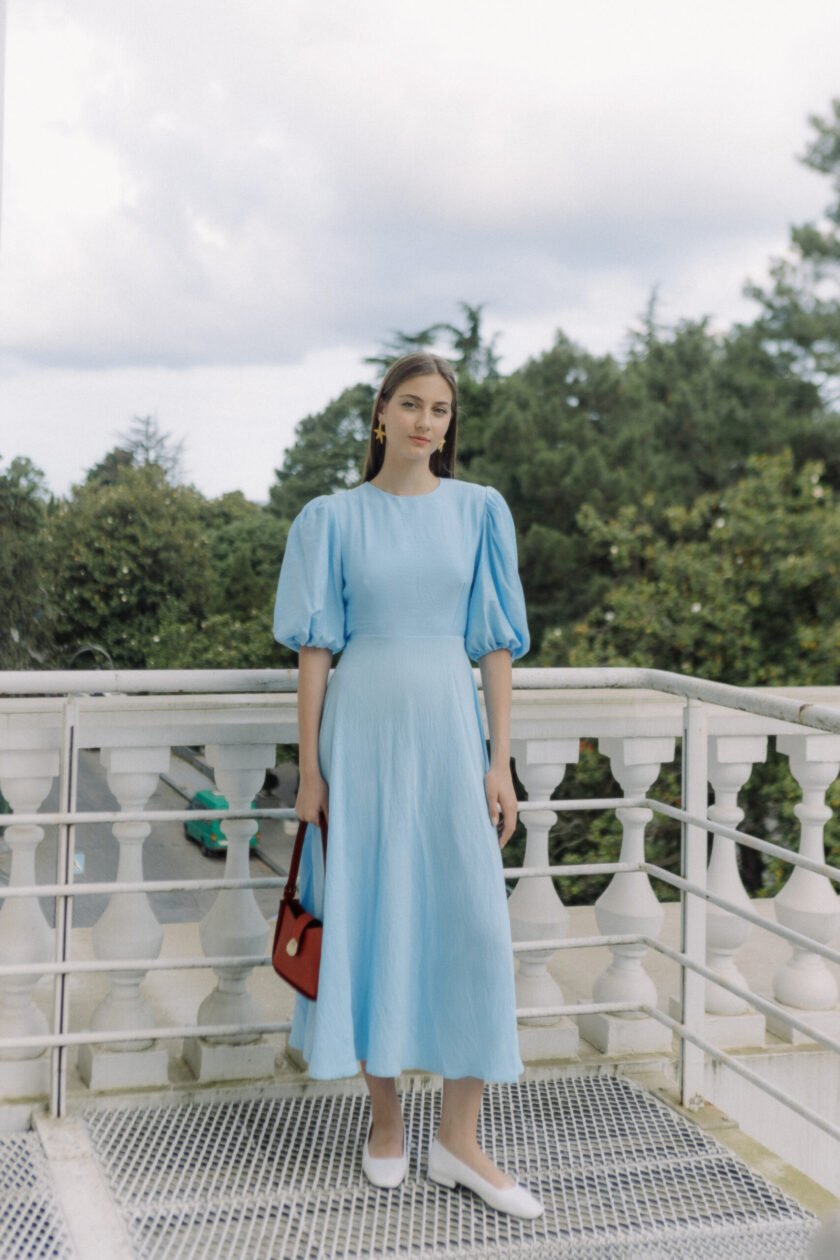 Wave Blue Linen Dress - Image 3