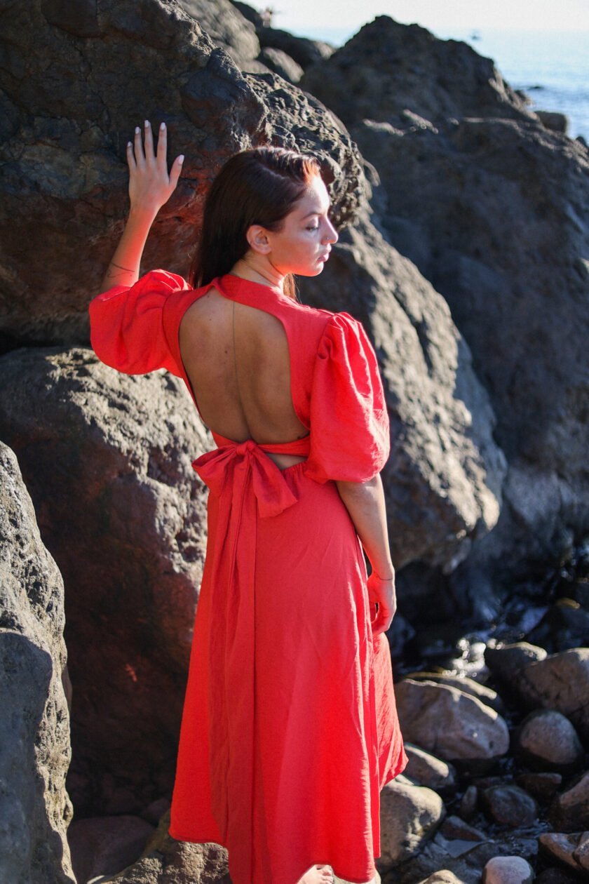 Margot Red Linen Dress - Image 2