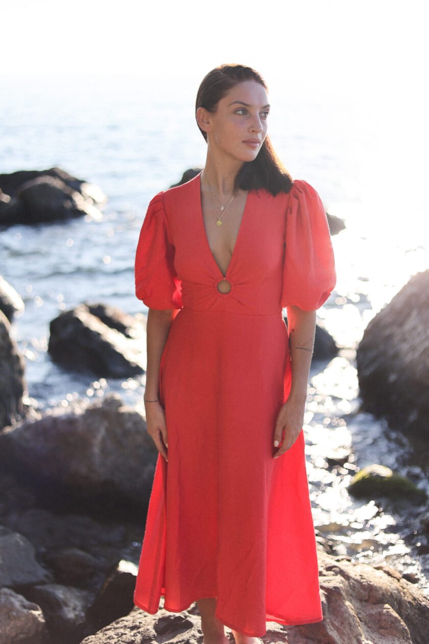 Margot Red Linen Dress - Image 9