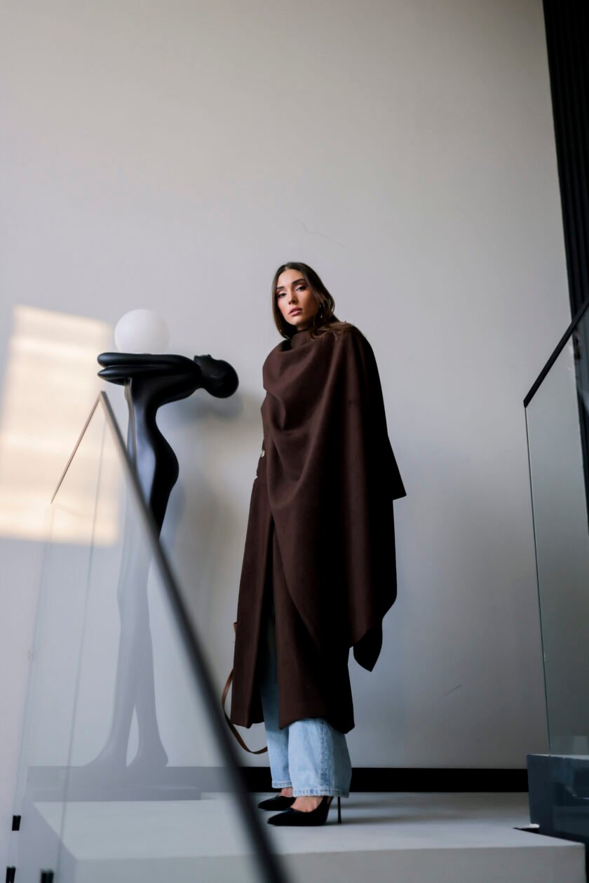 Jardin Brown Coat with Scarf - Image 3