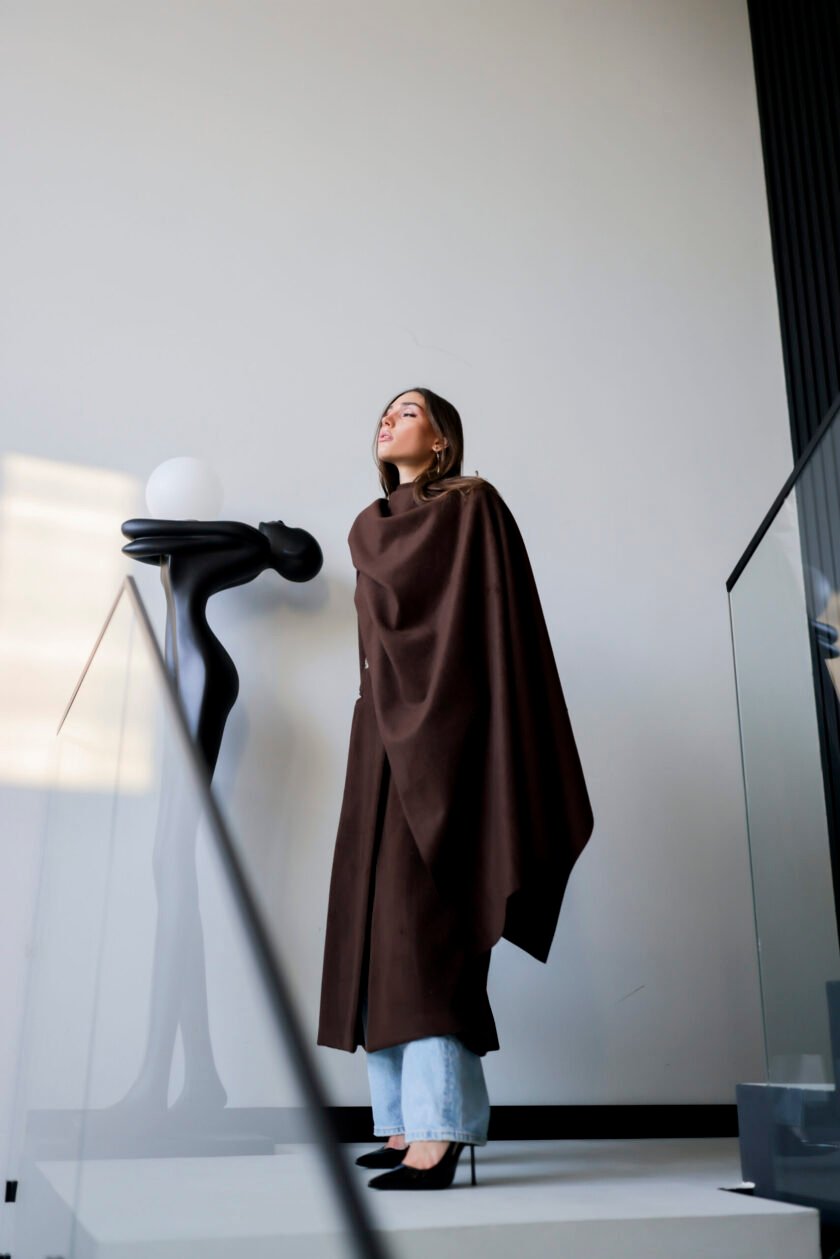 Jardin Brown Coat with Scarf - Image 10