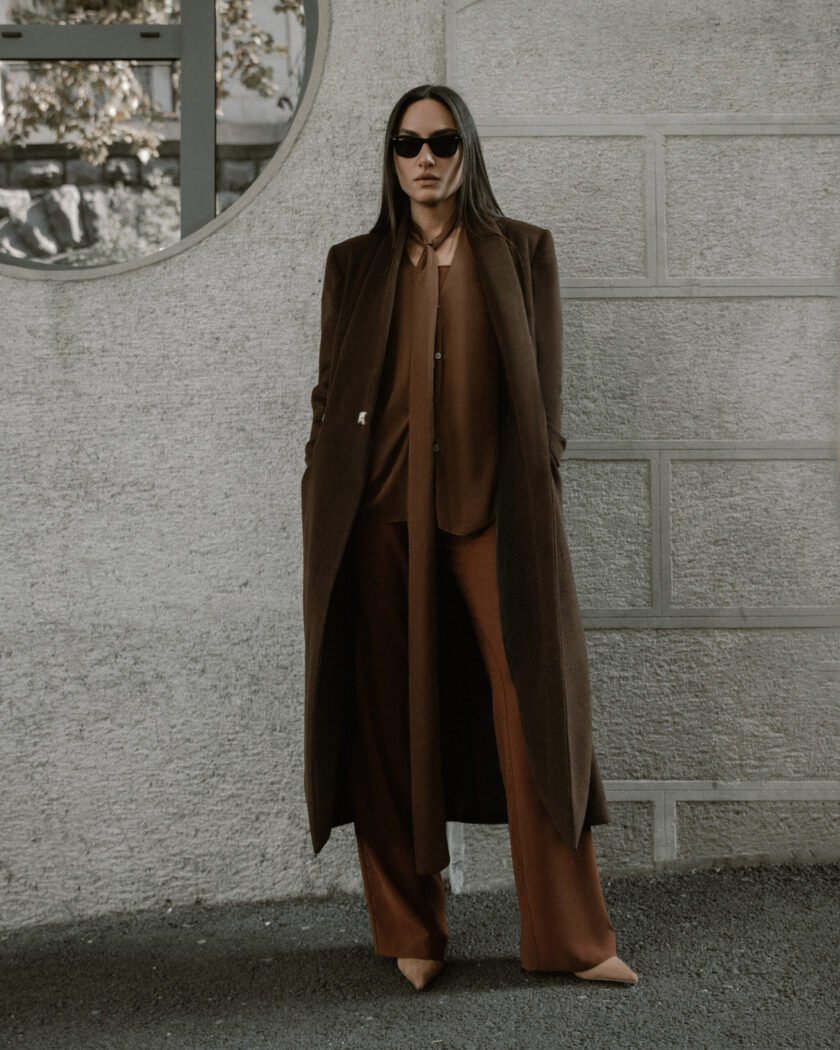 Jardin Brown Coat with Scarf - Image 8