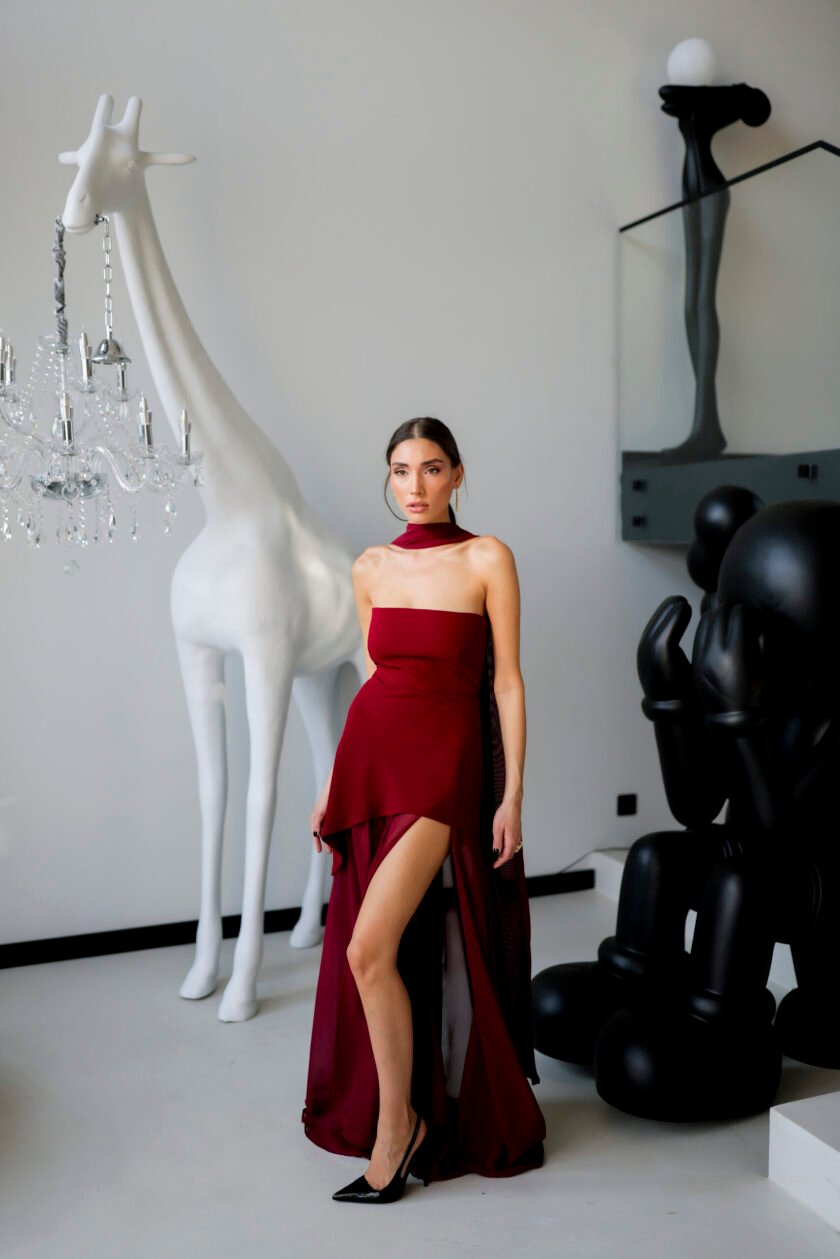 Monaco Burgundy Dress with Scarf - Image 5
