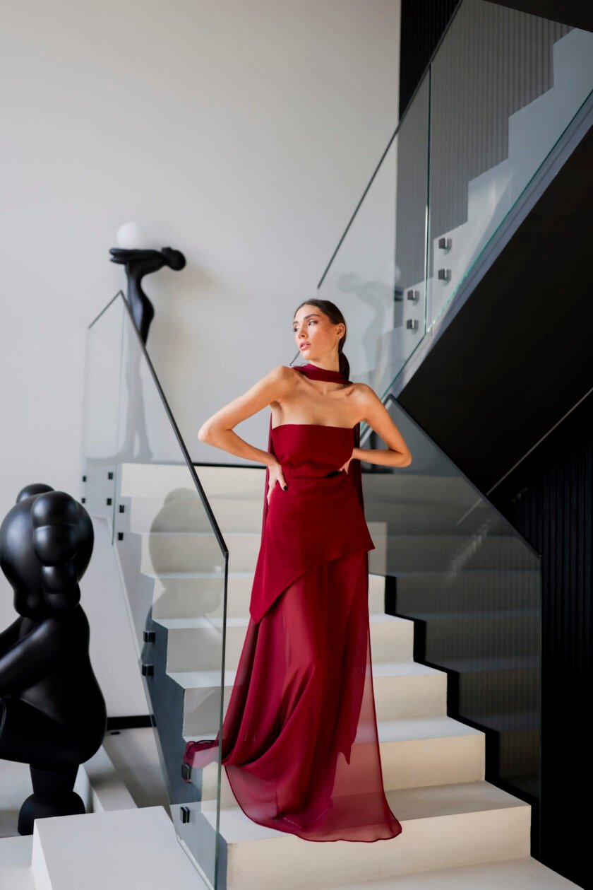 Monaco Burgundy Dress with Scarf
