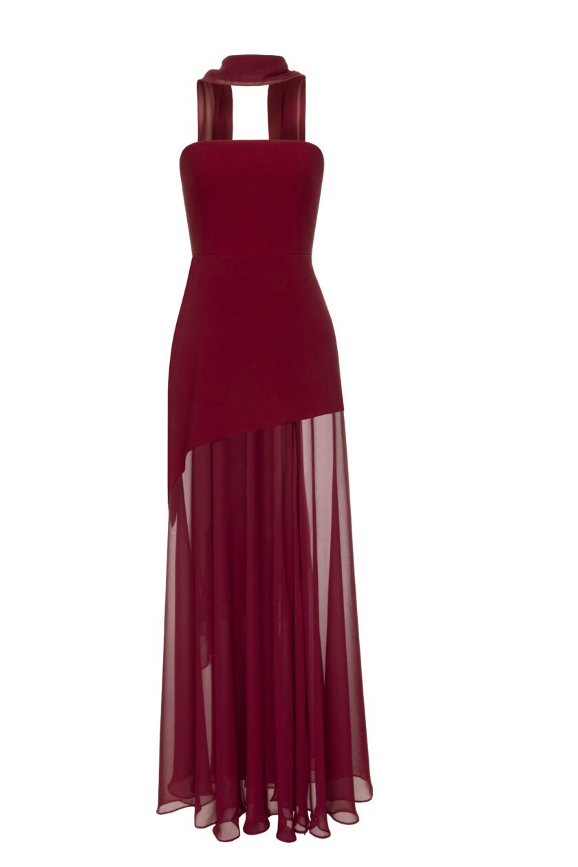 Monaco Burgundy Dress with Scarf - Image 2