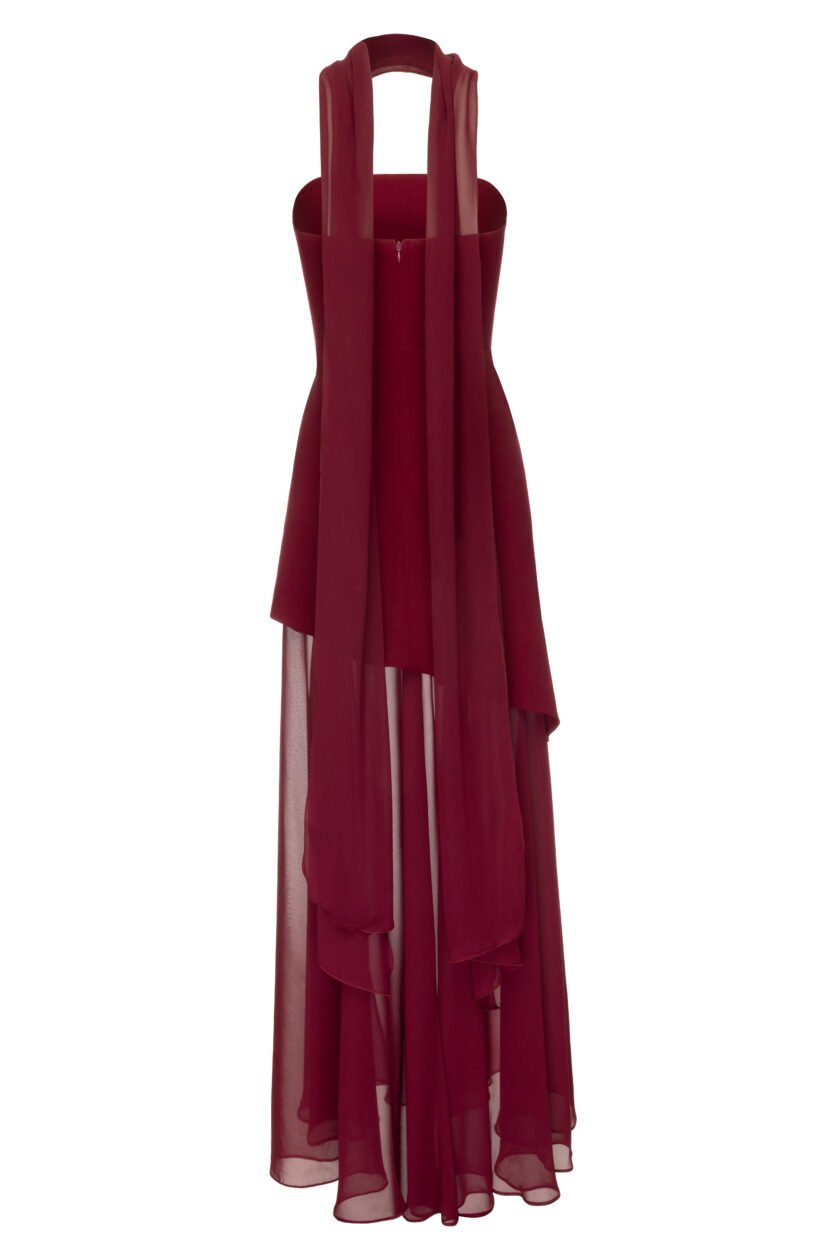 Monaco Burgundy Dress with Scarf - Image 3