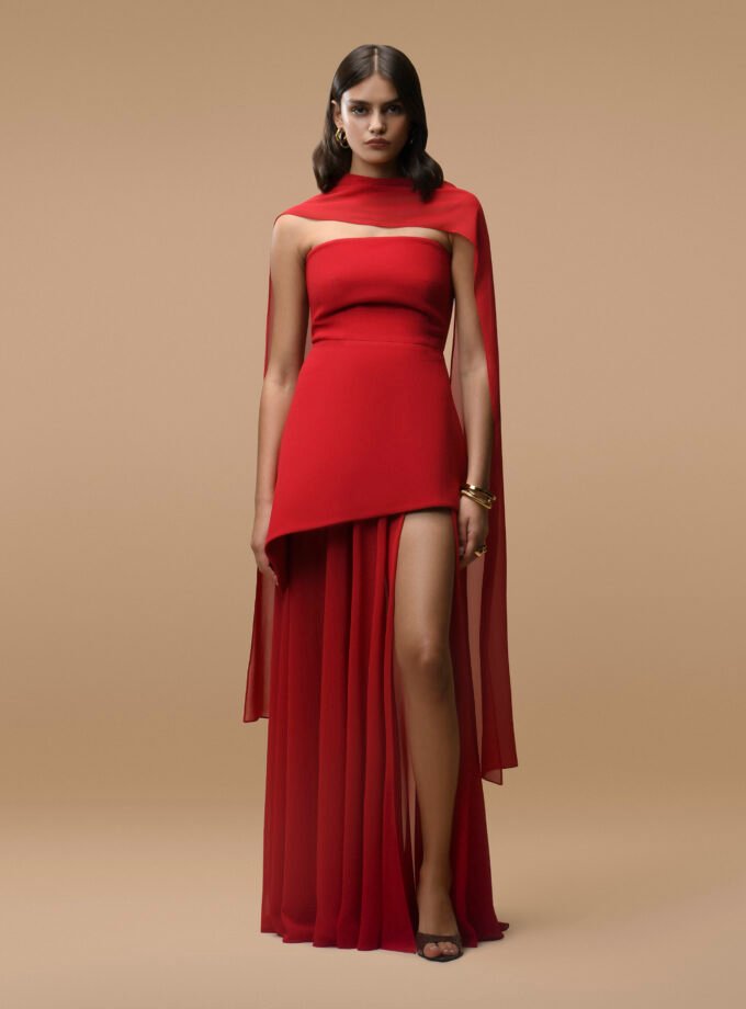 Monaco Red Dress with Scarf